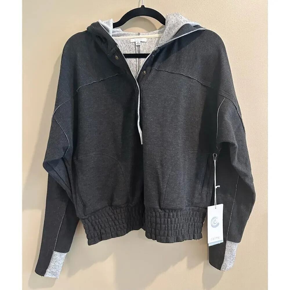 Calme Johnny Was Smocked Hoodie Sweatshirt M Pullover $148 NWT